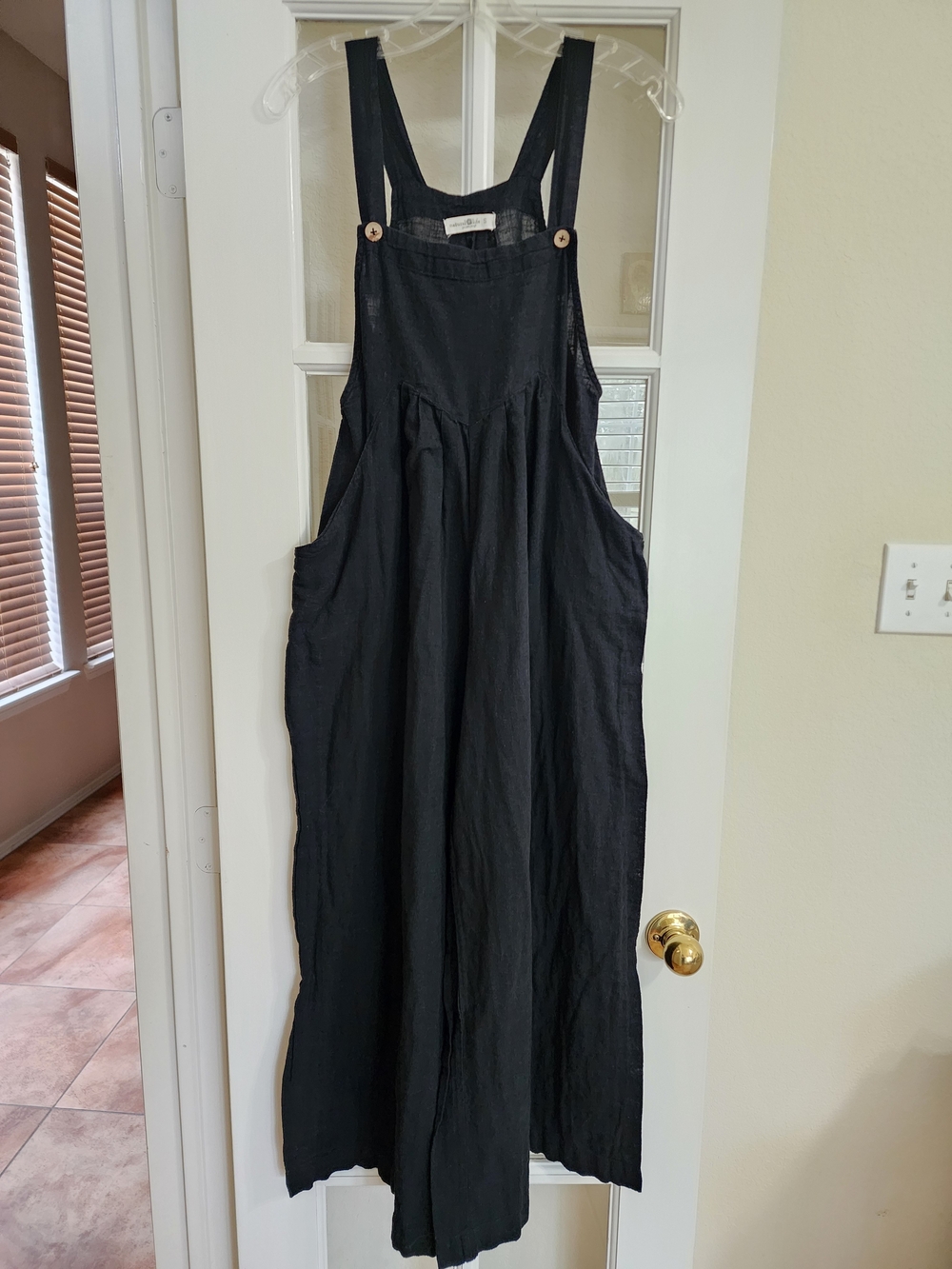 Natural Life Black Cotton Wide Leg Overall Jumpsuit Pockets Size S